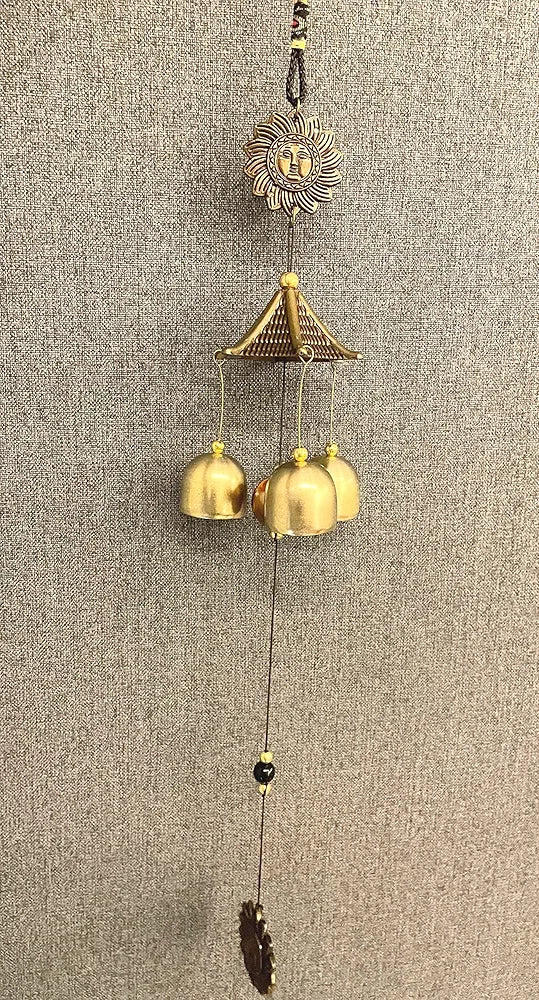 Chime for Home Positive Vibes 3 Brass Bells Hanging Wind Chime Golden