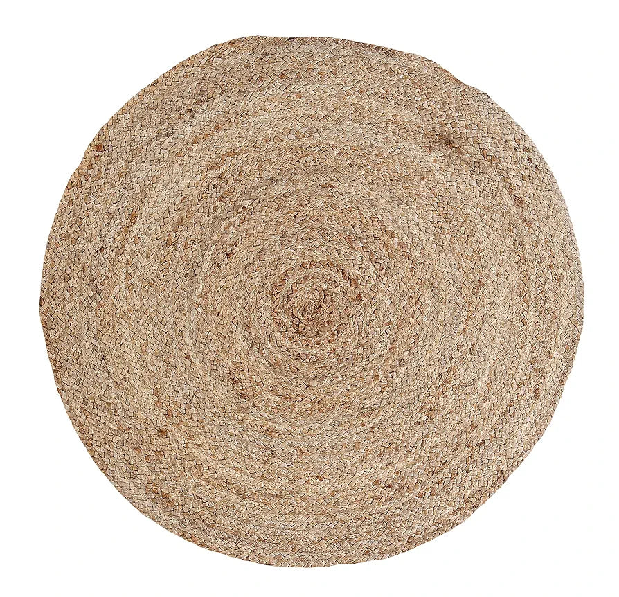 Sashaa World Jute Rugs Handcrafted Woven & Reversible Design Jute & Cotton Braided Round Carpet Colour Natural & Black