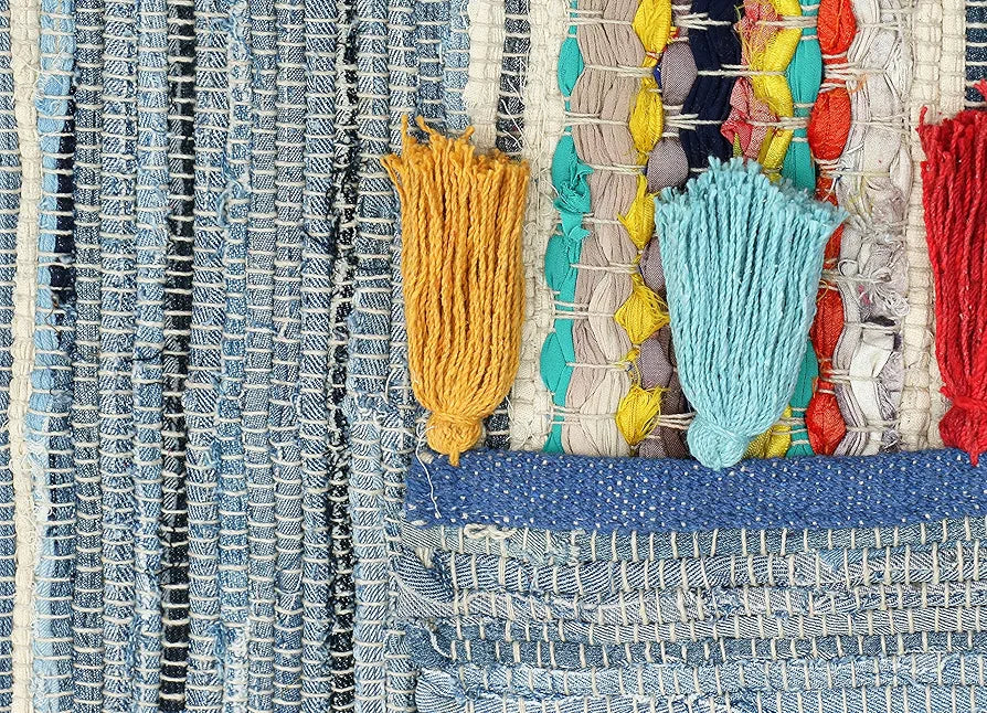 The Home Talk Handmade Cotton Carpets Tribal Contemporary Decorators Area Rugs Denim Blue