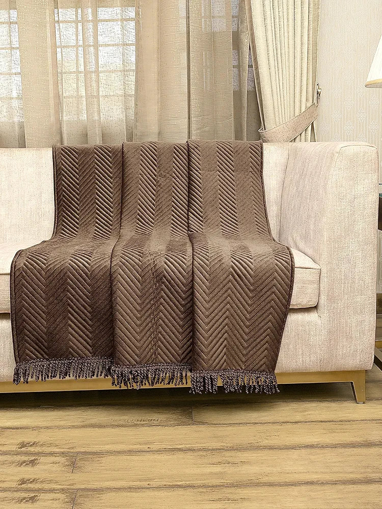 Saral Home Easy Living Velvet Chevron Sofa Throw Brown