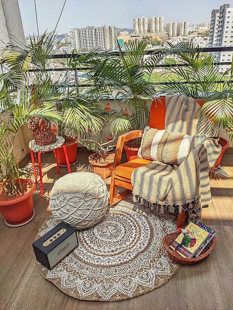 Sashaa World Handwoven Jute Natural Reversible Rugs Round Braided Floor Carpet Mat