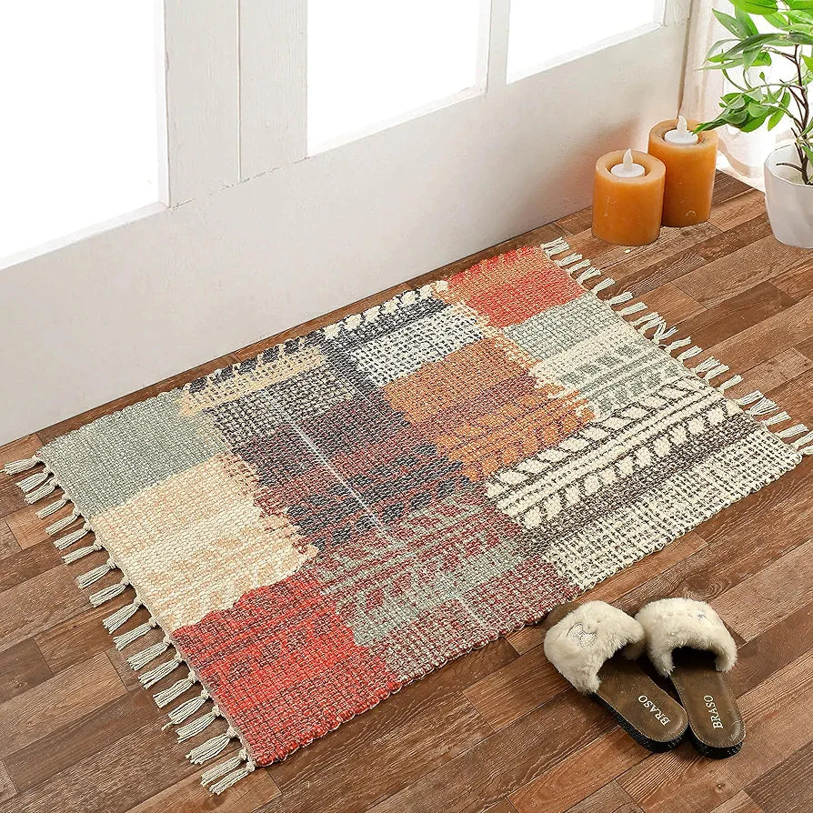 HomadornHandmade Sustainable Printed Modern Dhurrie/Rugs/Carpet Colour Multicolor 020