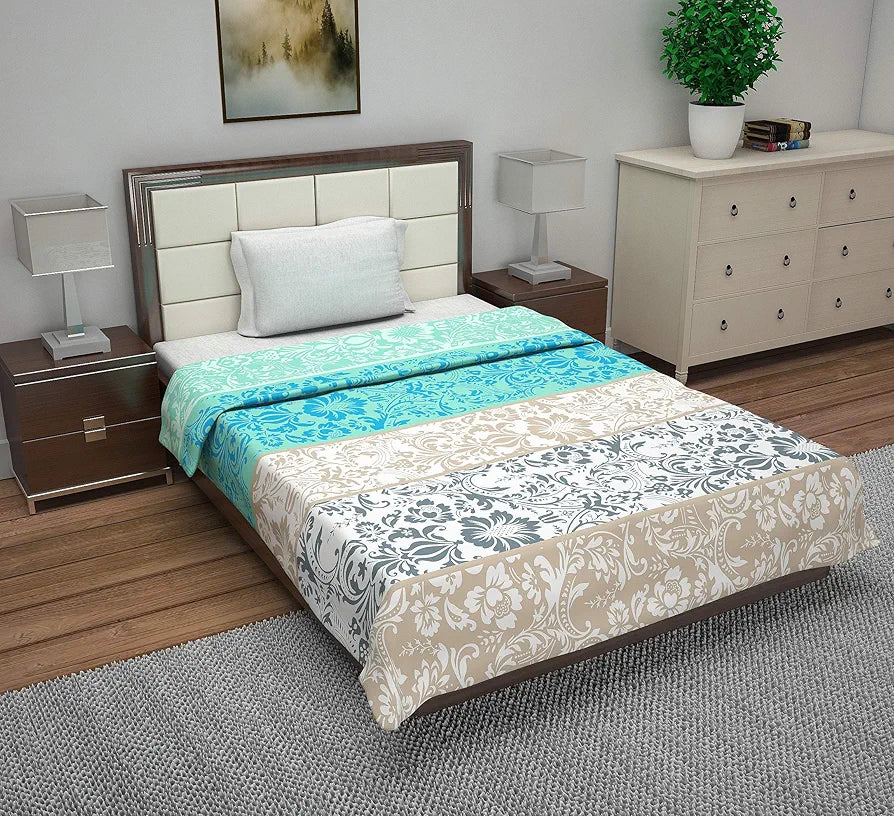 Divine Casa 120 GSM Dohar Single Bed Cotton Reversible Quilt AC Blanket for Winter Soft Light-Weight Bed Razzai Colour Blue and Grey