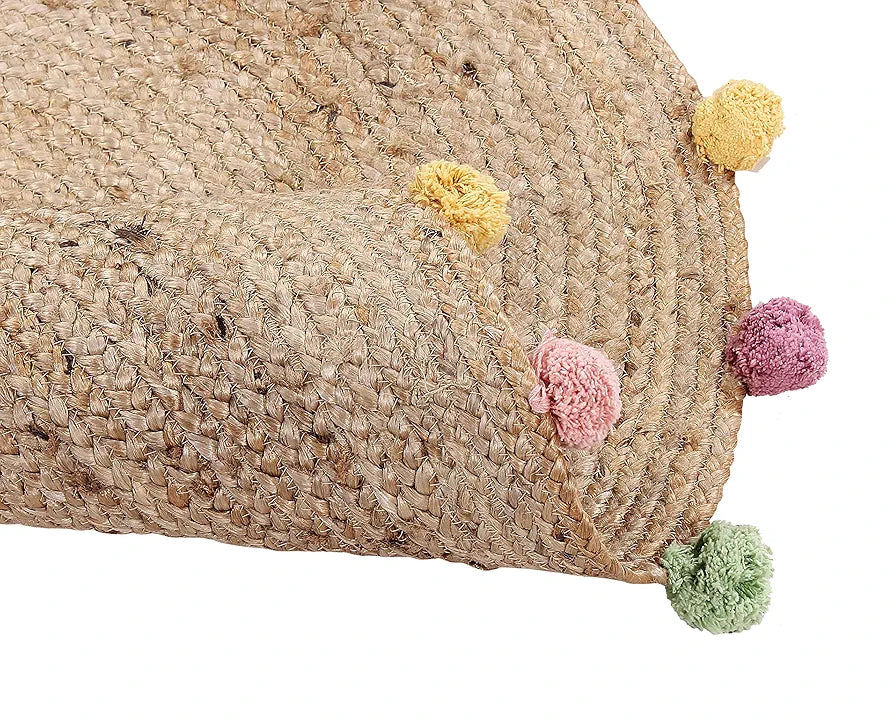 Sashaa World Indian Handmade Jute Braided Round Carpet Colour Beige & Natural