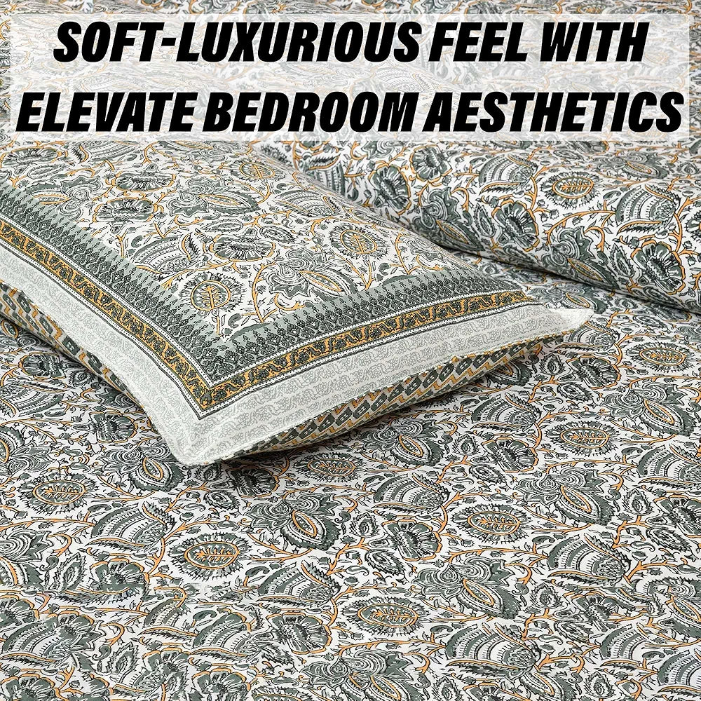 Kuber Industries Double Bedsheet with 2 Pillow Covers 160 TC Premium Cotton Dezier Bell Print Green