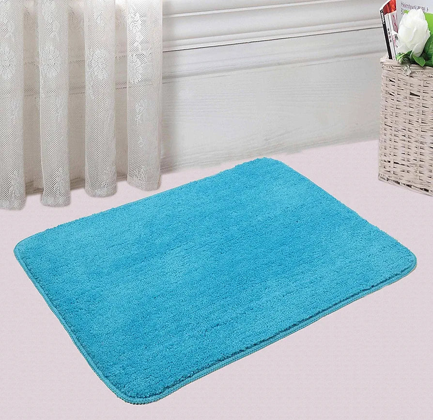 Saral Home Easy Living Saral Home Microfiber Anti-skid Rectangular Bath Mat Colour Blue & Turquoise(Pack Of 2)