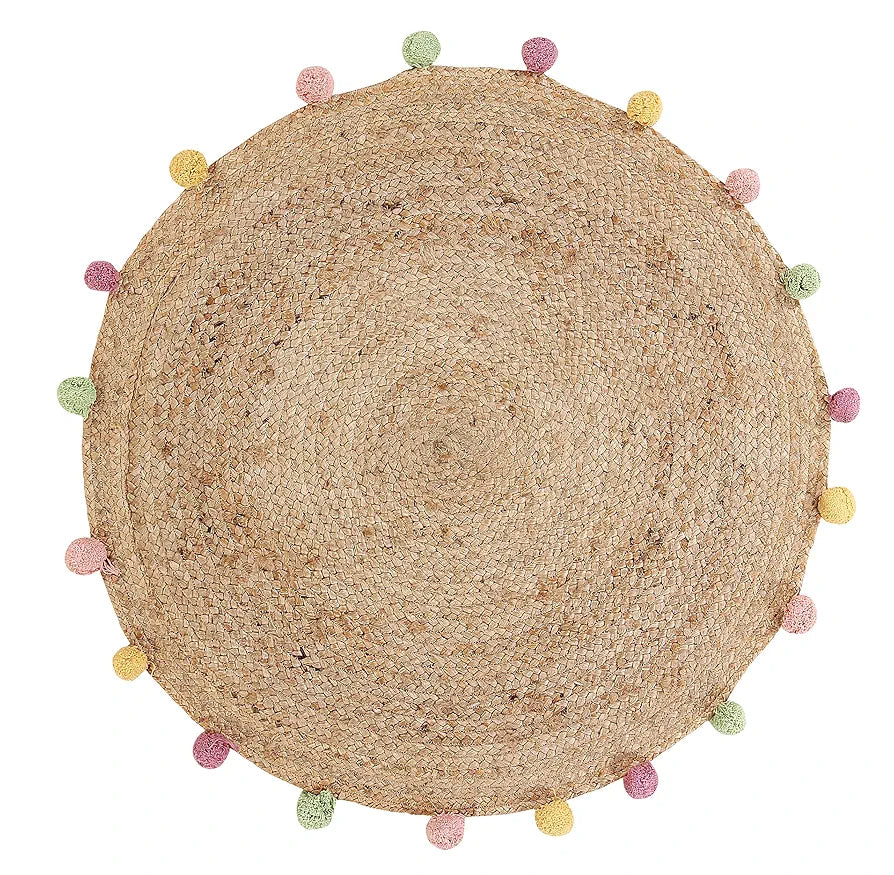 Sashaa World Indian Handmade Jute Braided Round Carpet Colour Beige & Natural