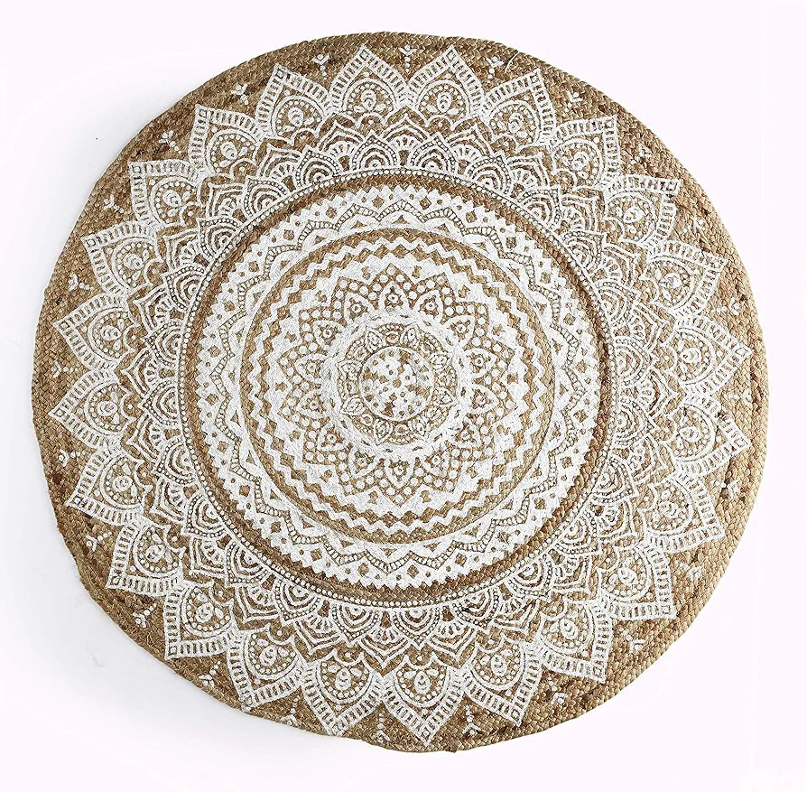 Sashaa World Handwoven Jute Natural Reversible Rugs Round Braided Floor Carpet Mat