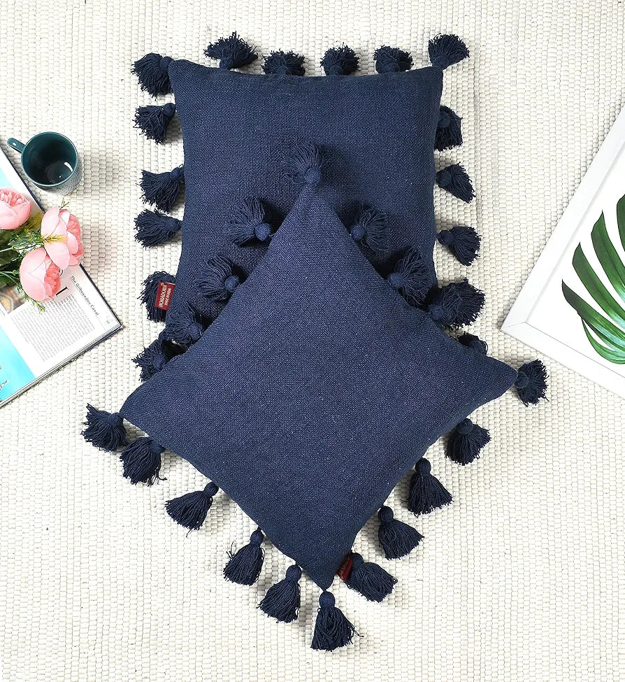 Homadorn Luxury Cotton Handmade Decorative Boho Throw Pillow Covers Colour Navy Blue