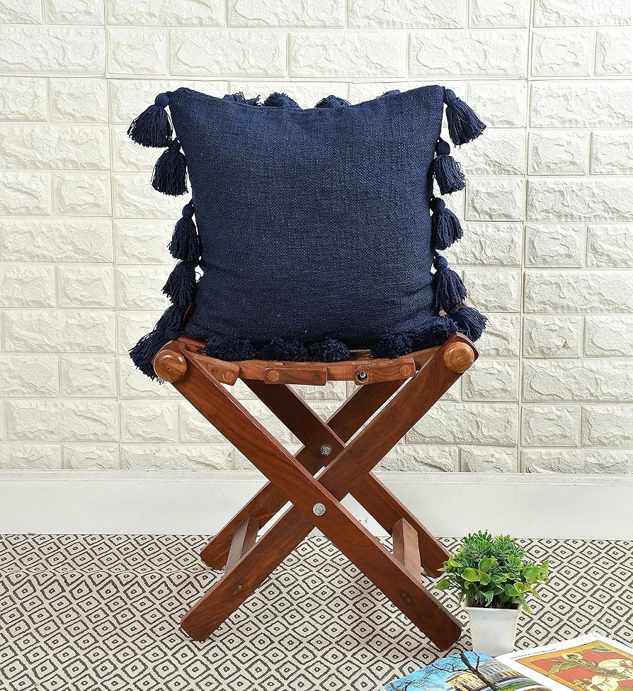 Homadorn Luxury Cotton Handmade Decorative Boho Throw Pillow Covers Colour Navy Blue