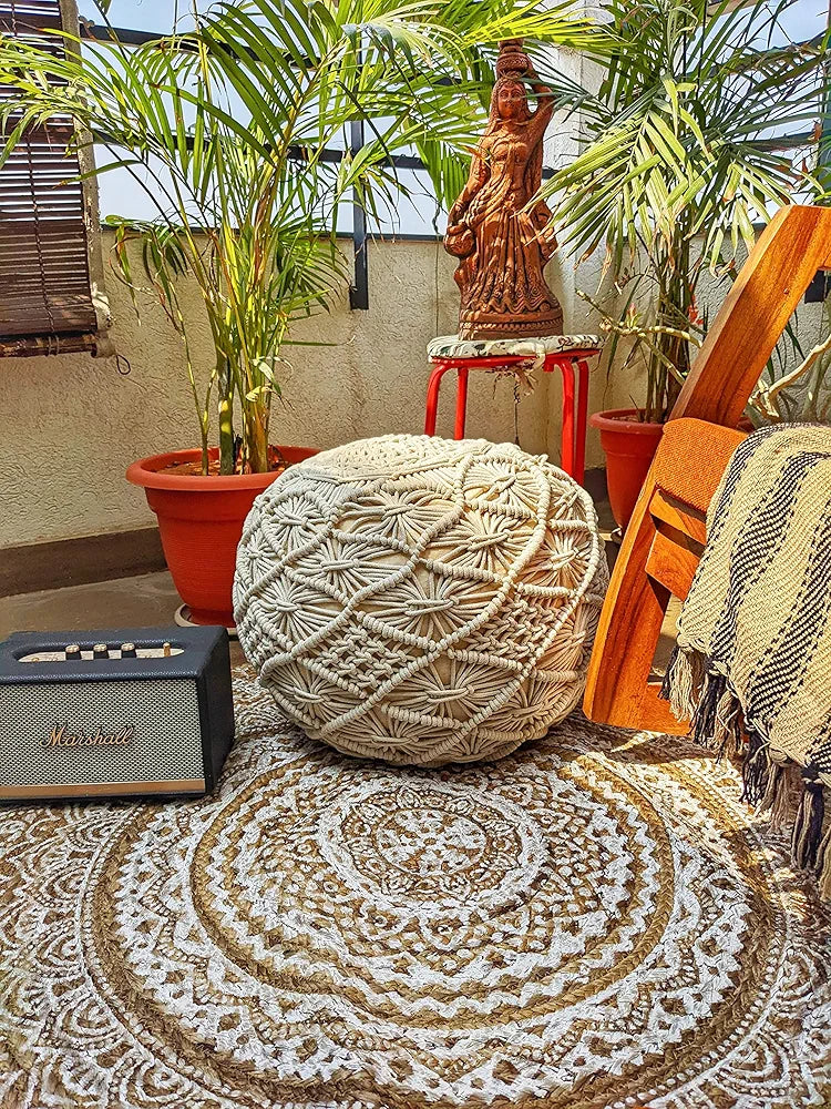 Sashaa World Handwoven Jute Natural Reversible Rugs Round Braided Floor Carpet Mat
