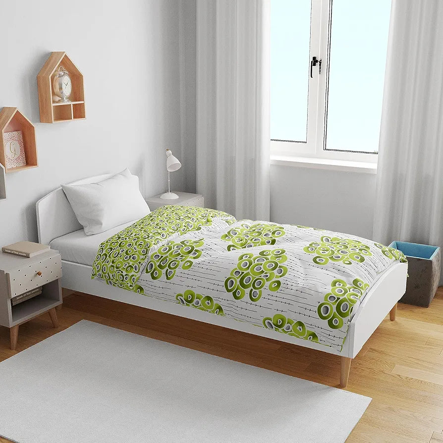 Divine Casa 120 GSM Microfiber Single Kids Dohar Soft & Lightweight Throw Blanket Cloudy Balls Pattern Colour Green Glow