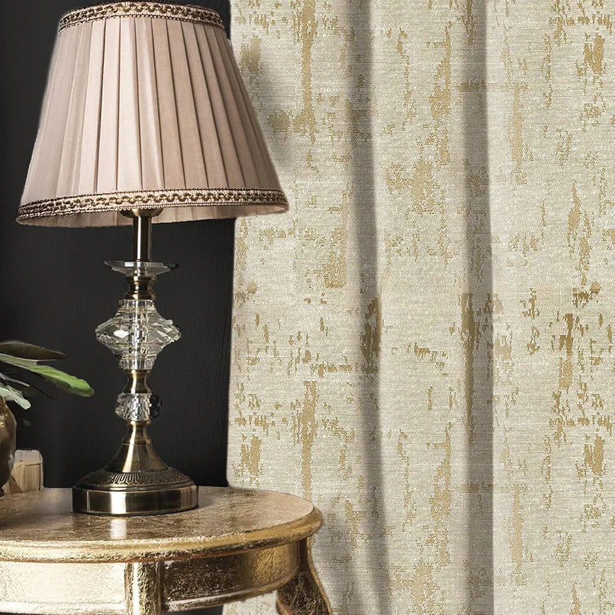 Urban Space Premium Jacquard Window Curtains 5 feet Long Light Blocking Curtains for Living Room, Pack of 2 Blackout Curtains Dusk Beige