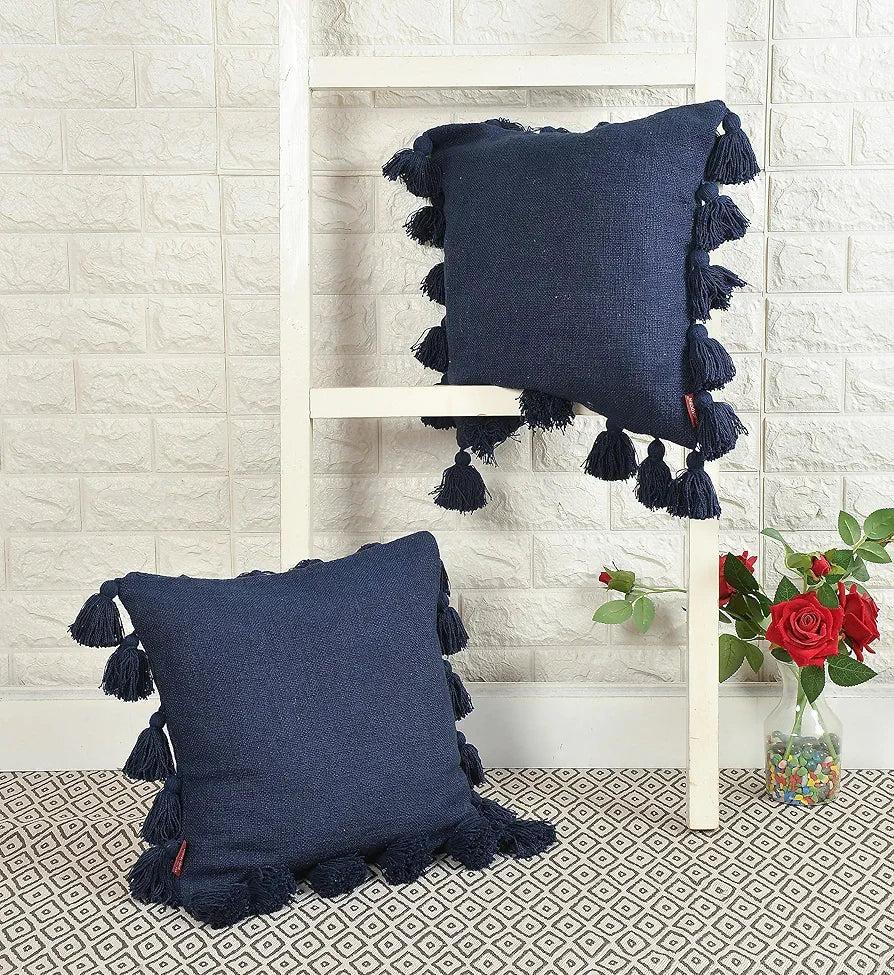 Homadorn Luxury Cotton Handmade Decorative Boho Throw Pillow Covers Colour Navy Blue