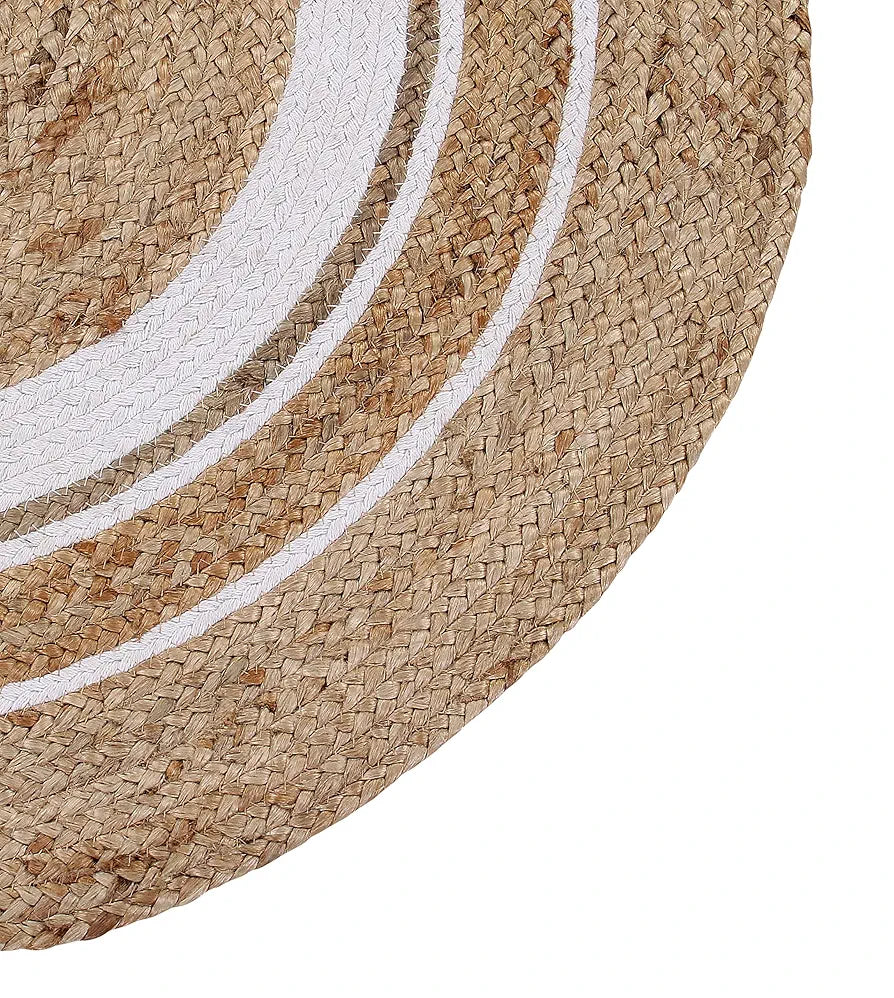 Sashaa World Indian Handmade Braided Jute Round Rugs for Home Décor Colour Beige white