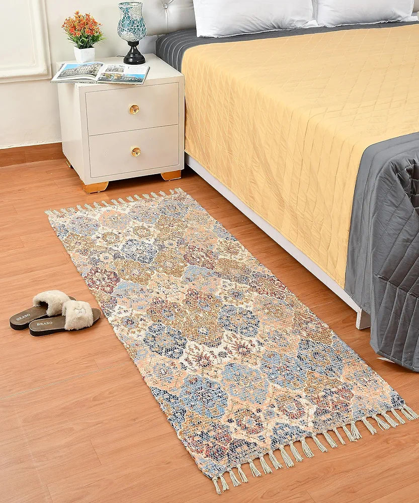 Homadorn Handmade Sustainable Printed Modern Dhurrie/Rugs/Carpet Colour Multicolor 014