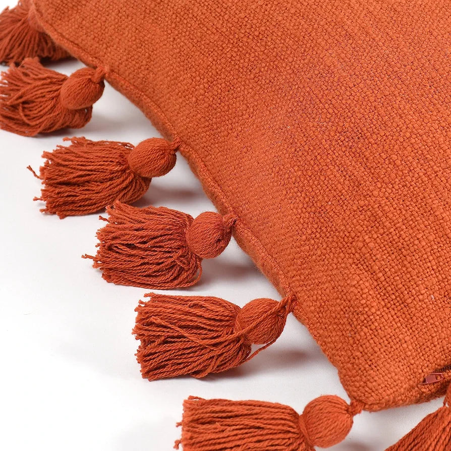 Homadorn Luxury Cotton Handmade Decorative Boho Throw Pillow Covers Colour Rust