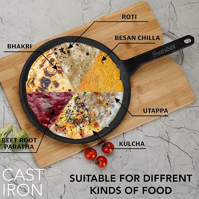 Sumeet Pre Seasoned Cast Iron Roti/Chapati Tawa 25.6cm Weight - 1.690Kg Black