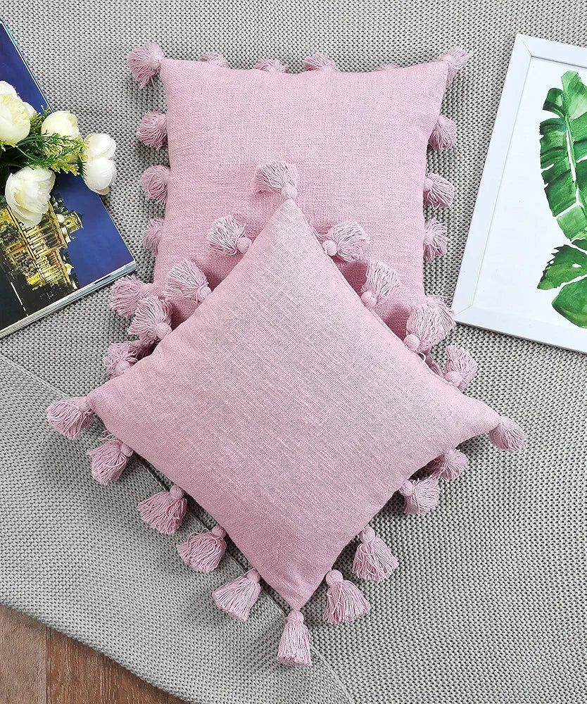 Homadorn Luxury Cotton Handmade Decorative Boho Throw Pillow Covers Colour Lavender