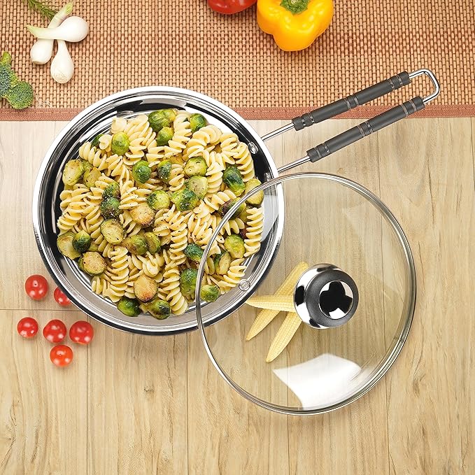 Sumeet Stainless Steel Induction Bottom Fry Pan with Glass Lid 1.7 Liter 23.5 cm Silver