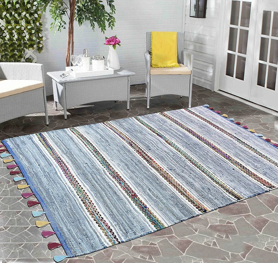 The Home Talk Cotton Chindi Rug Denim Carpets for Living Room Hallway Bedroom Denim Blue