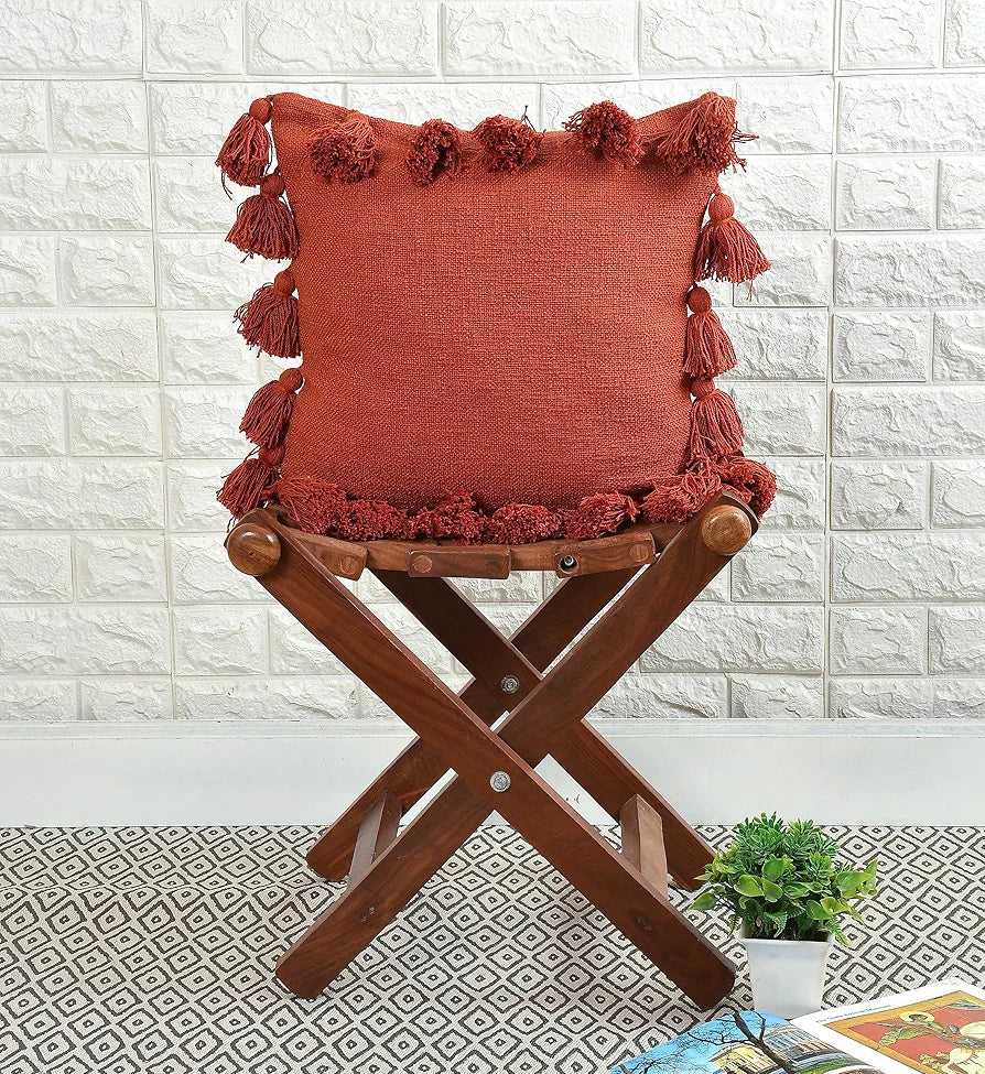 Homadorn Luxury Cotton Handmade Decorative Boho Throw Pillow Covers Colour Rust