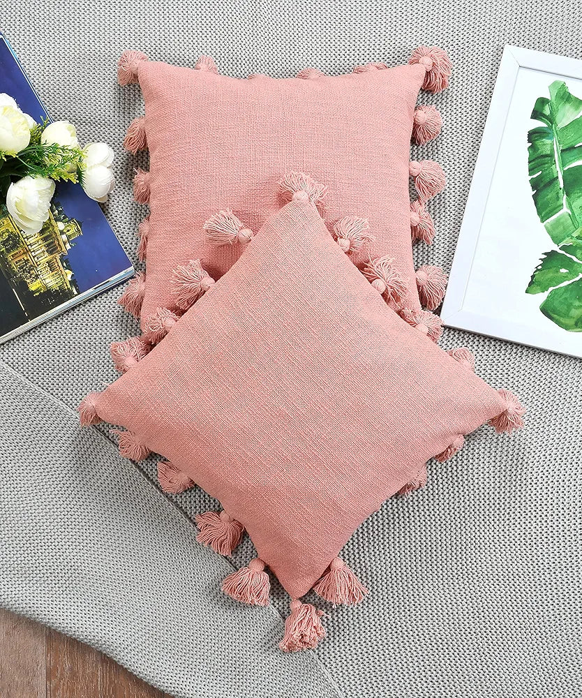 Homadorn Luxury Cotton Handmade Decorative Boho Throw Pillow Covers Colour Peach