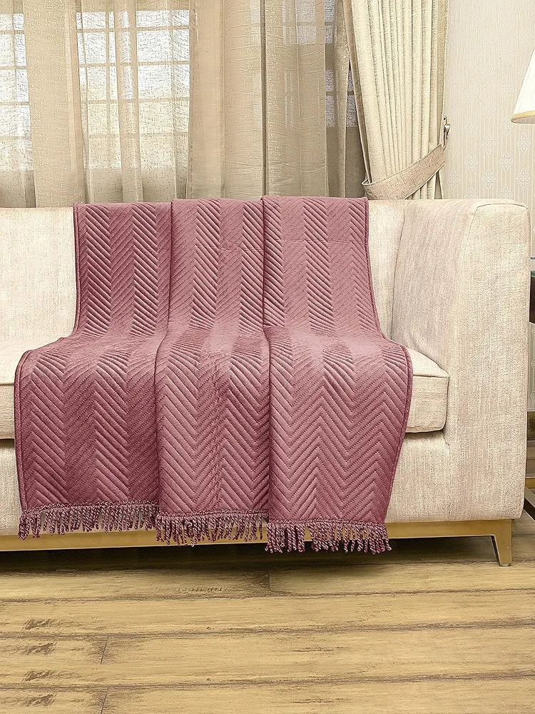 Saral Home Easy Living Velvet Chevron Sofa Throw Peach