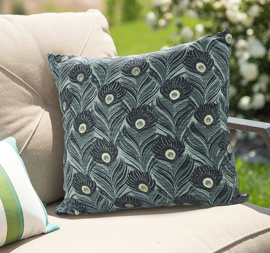Sashaa World Peacock Foil Print 100% Cotton Cushion Throw Pillow Colour Green