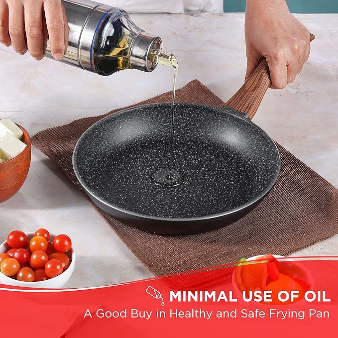 Vinod Zest Plus Die Cast Aluminium Frypan - 24 cm | Skillet Pan for Frying, Saute | 5mm Thick | 5 layer Coating| Wooden Finish Handle