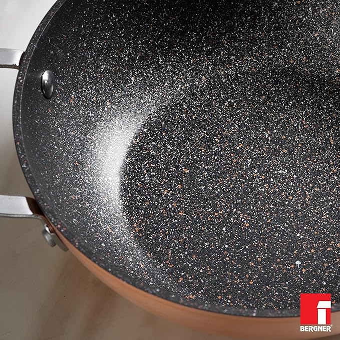 Bergner Infinity Chefs Forged Aluminium Non-stick Kadai With Glass Lid | 28 Cm, 3.3 Litres, Induction Base, Copper |