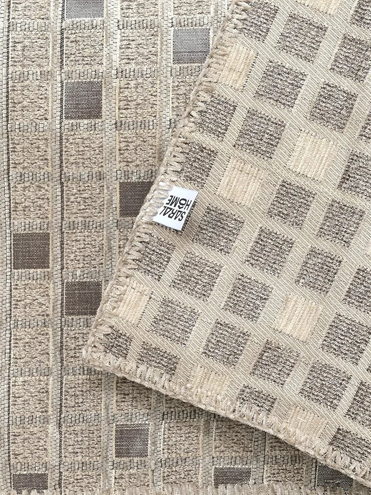 Saral Home Soft Viscose Chenille Geometric Pattern Covers  Beige