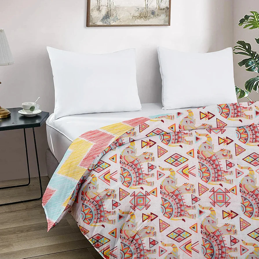 Cloth Fusion Reversible Dohar Double Bed Soft Cotton Blend AC Blanket for Summer Multicolor