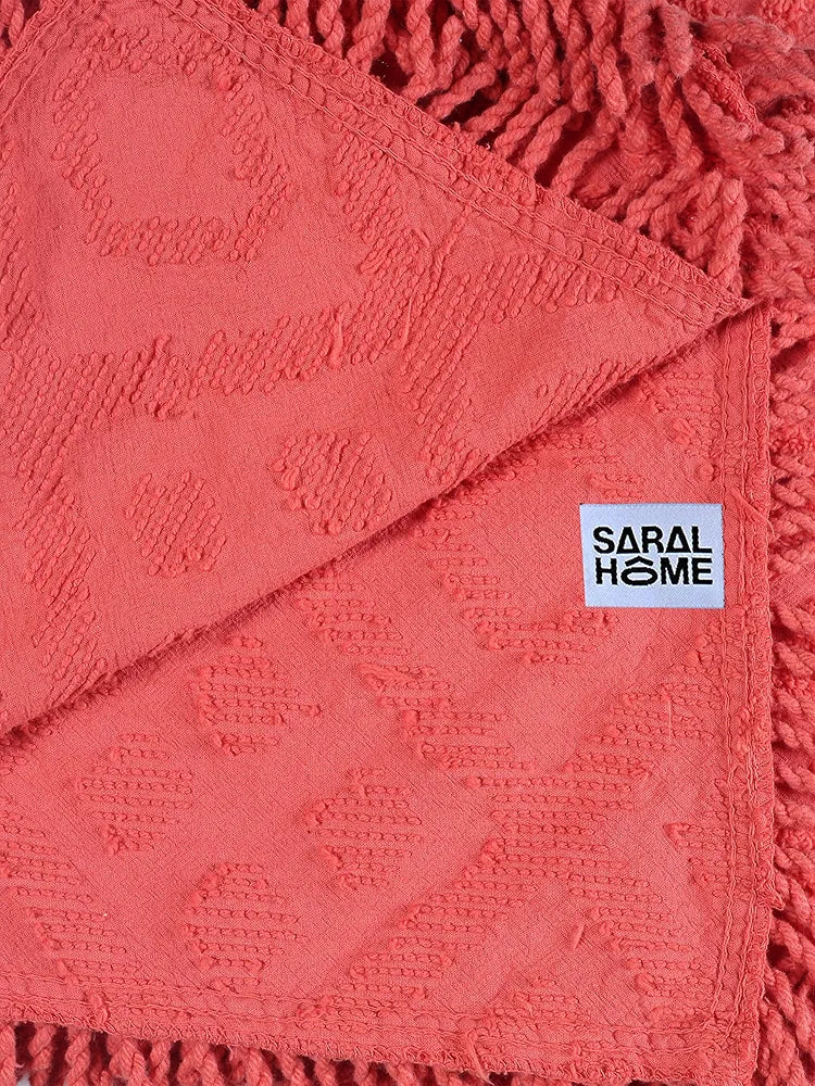Saral Home Soft Cotton Tufted 2 Seater Sofa Cover Throw Colour Orange