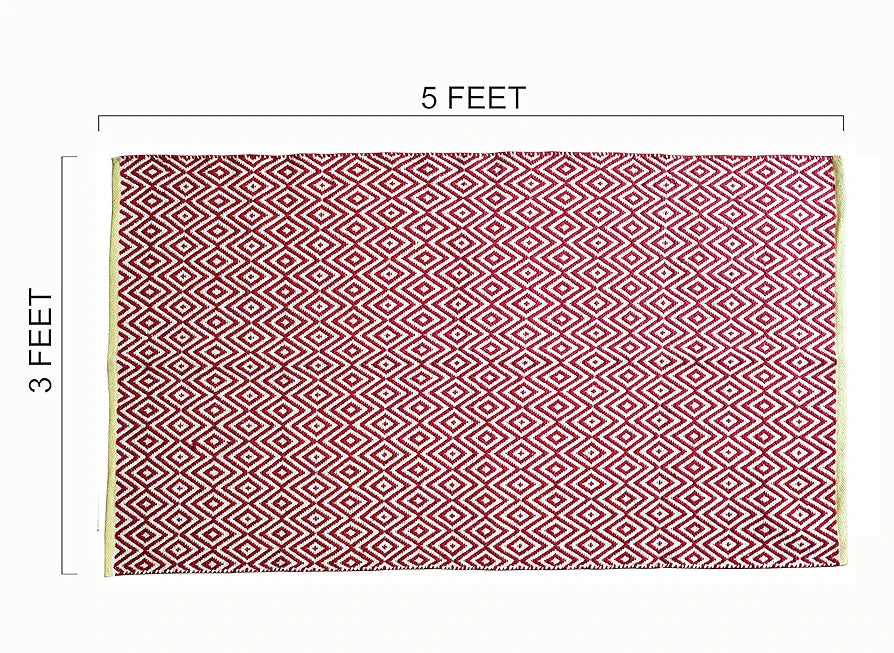 The Home Talk Handmade Cotton Carpet Diamond Reversible Mats Area Rugs for Bedroom Red