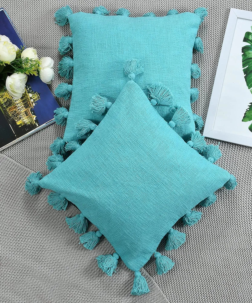 Homadorn Luxury Cotton Handmade Decorative Boho Throw Pillow Covers Colour Turquoise