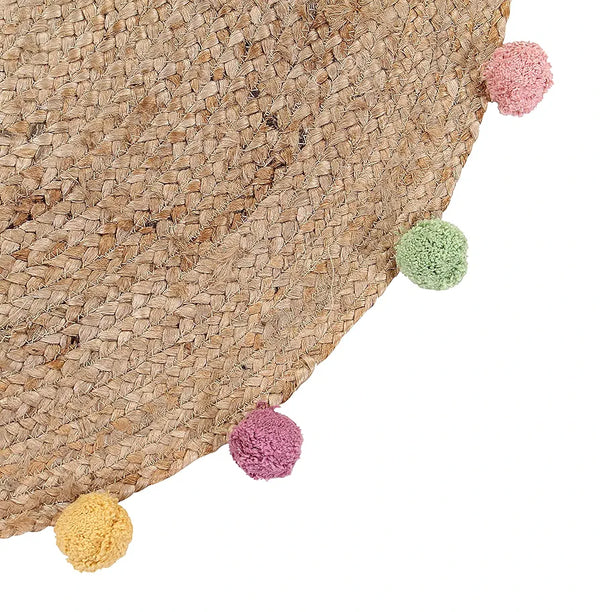 Sashaa World Indian Handmade Jute Braided Round Carpet Colour Beige