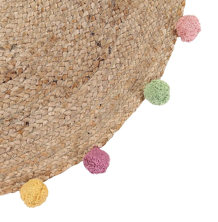 Sashaa World Indian Handmade Jute Braided Round Carpet Colour Beige & Natural