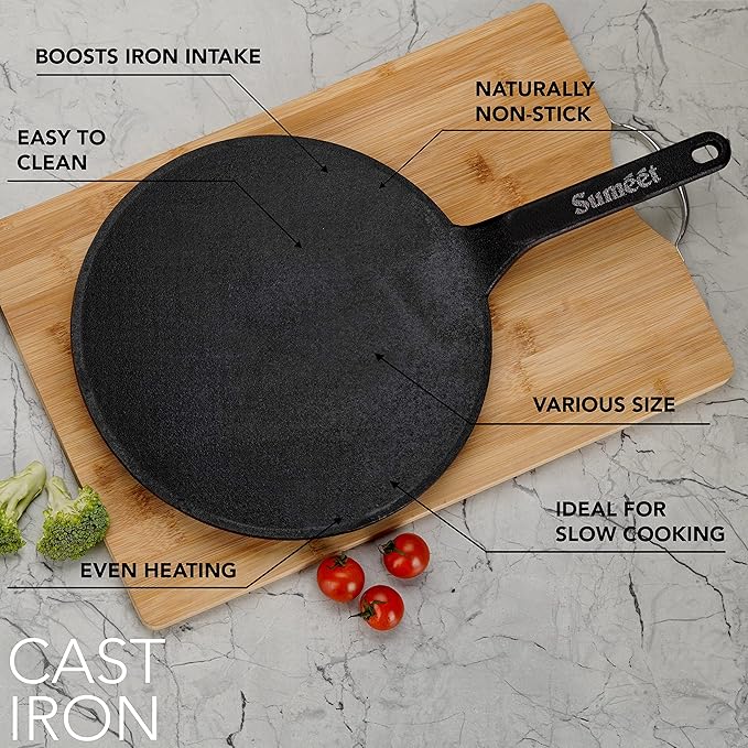 Sumeet Pre Seasoned Cast Iron Roti/Chapati Tawa 25.6cm Weight - 1.690Kg Black