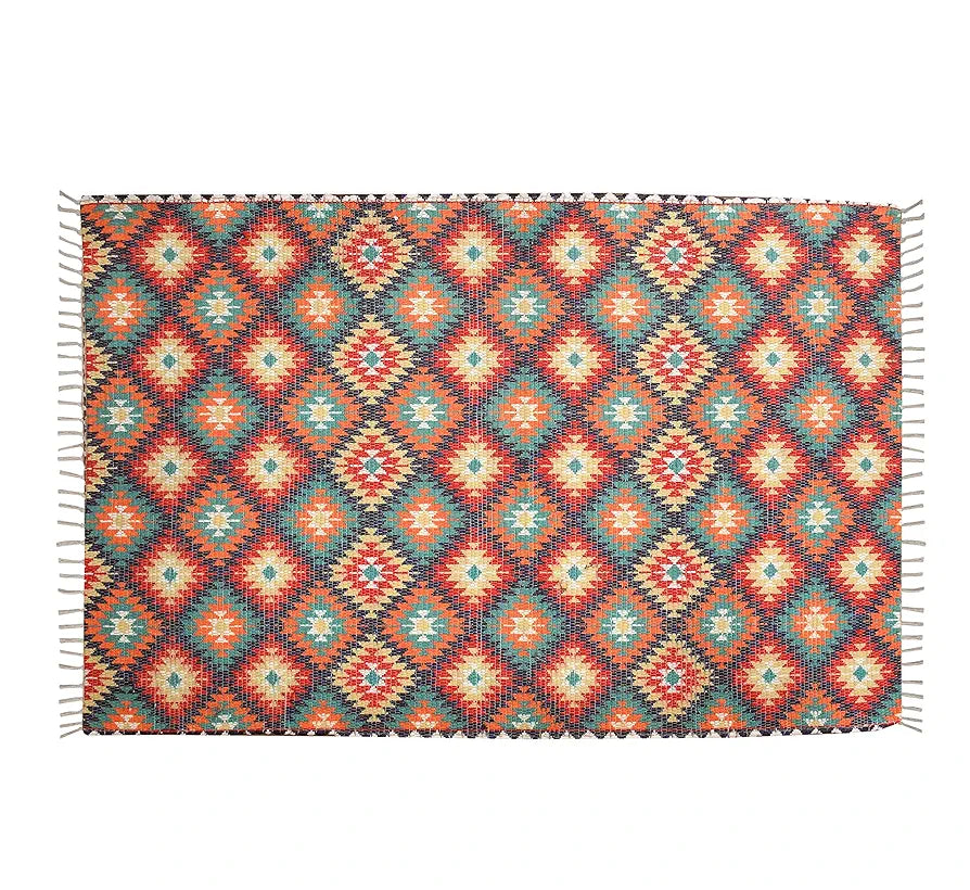 Homadorn Handmade Sustainable Printed Modern Dhurrie/Rugs/Carpet Colour Green