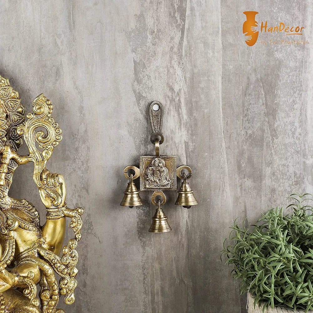 Two Moustaches Brass Radha Krishna Hanging Bells