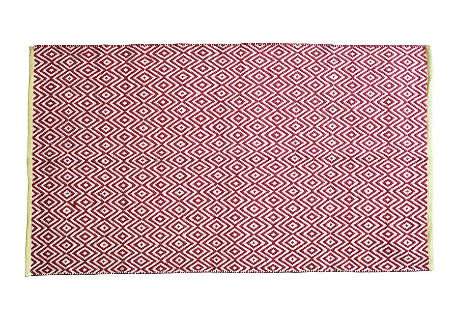 The Home Talk Handmade Cotton Carpet Diamond Reversible Mats Area Rugs for Bedroom Red