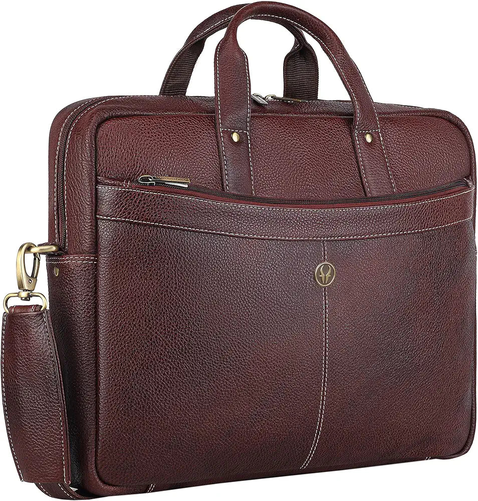 WildHorn Leather 15 inch Laptop Messenger Bag for Men I Padded Laptop Compartment with Adjustable Strap I Extra Zip Compartments I DIMENSION : L-16 inch W-3.2 inch H-13 inch