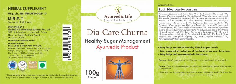 Ayurvedic Life Diabetes churna – Diacare churna – 100 gm
