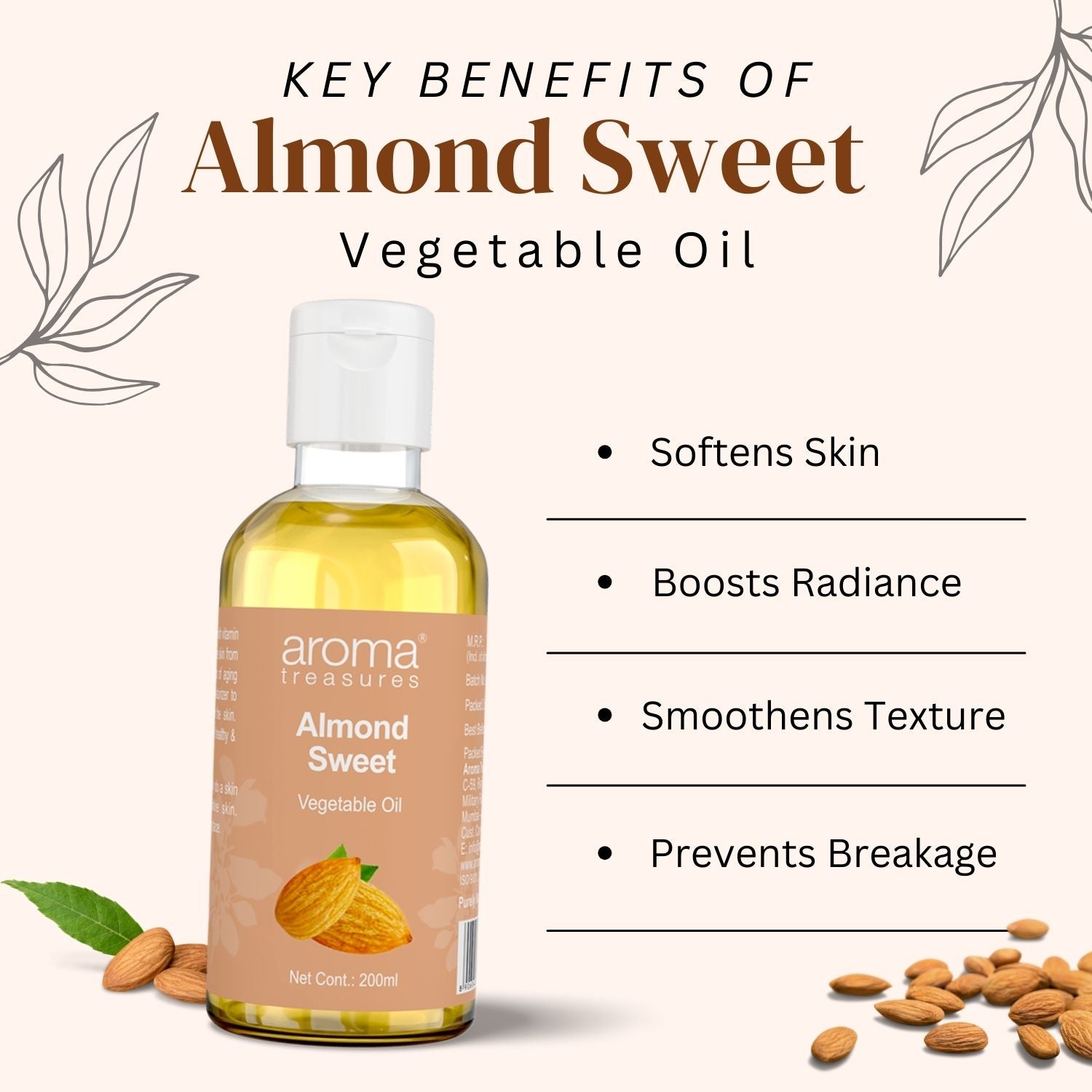 Aroma Treasures Almond Sweet Vegetable Oil (200ml)