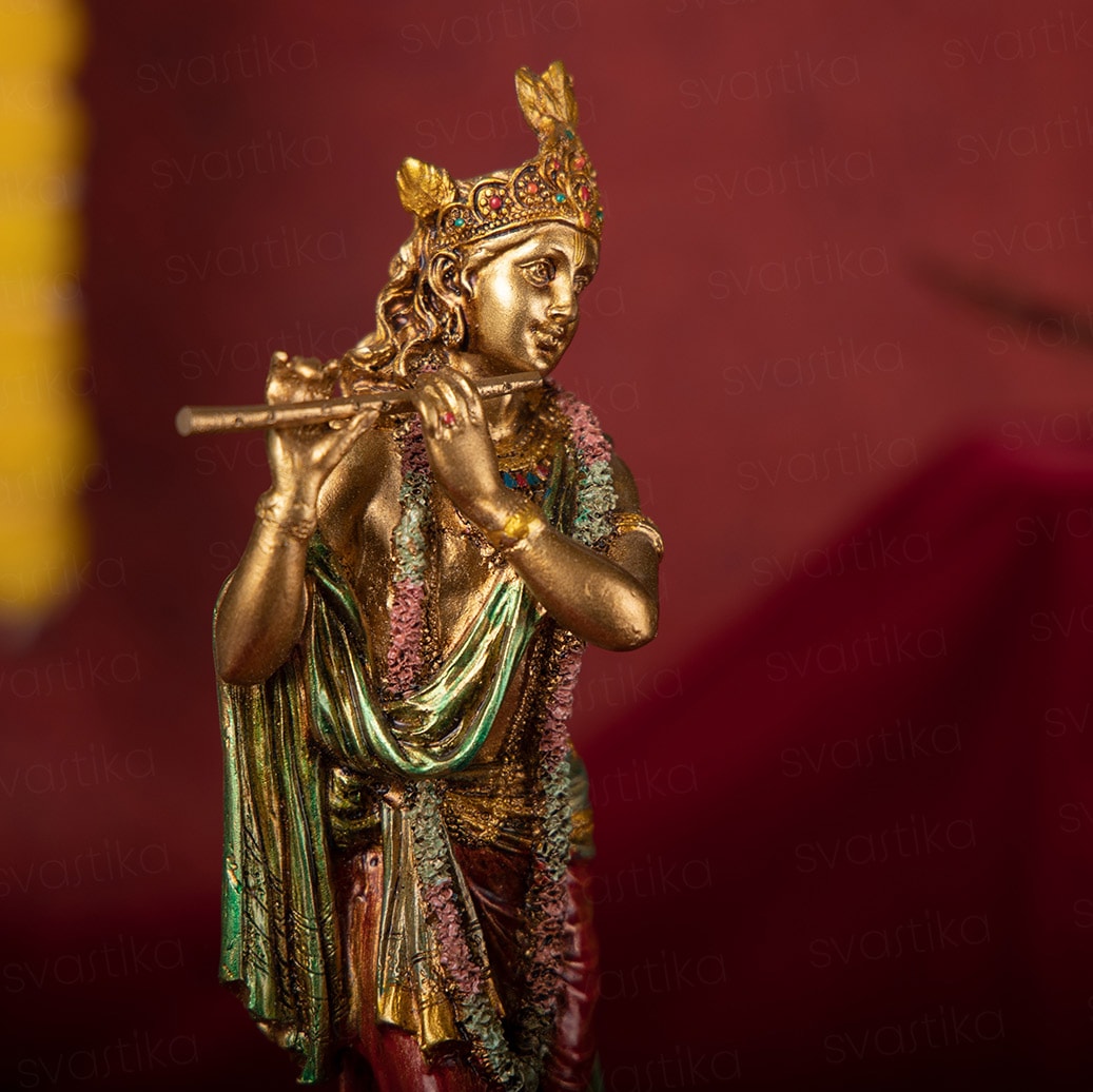 Svastika Krishna Standing Statue Antique Murti (10 Inch)