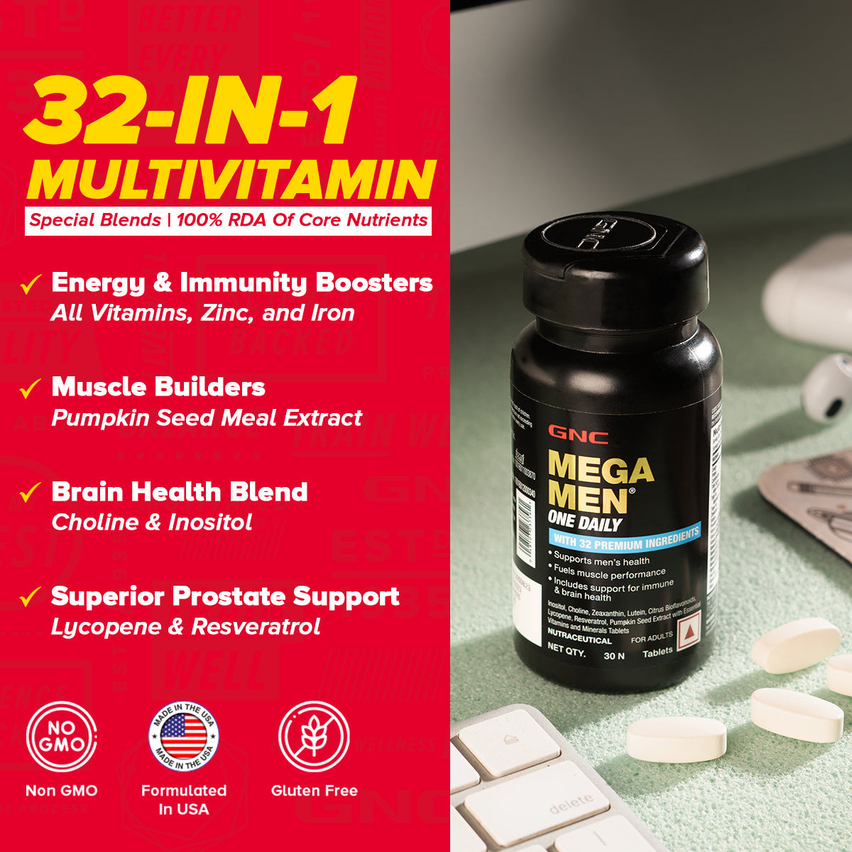 GNC Mega Men One Daily Multivitamin Improves Energy Immunity & Overall Health