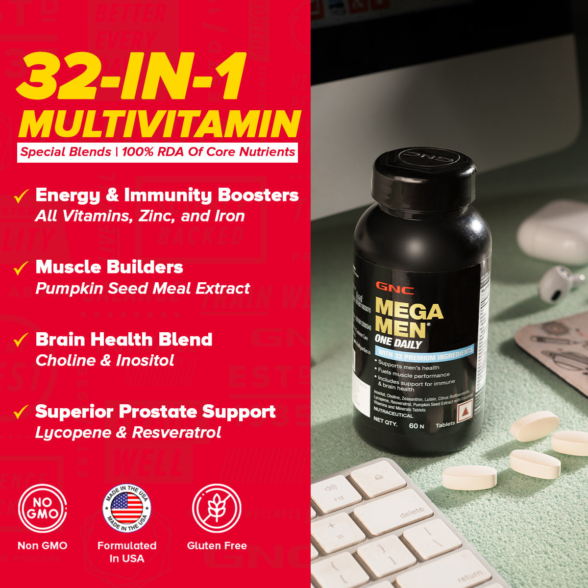 GNC Mega Men One Daily Multivitamin Improves Energy Immunity & Overall Health