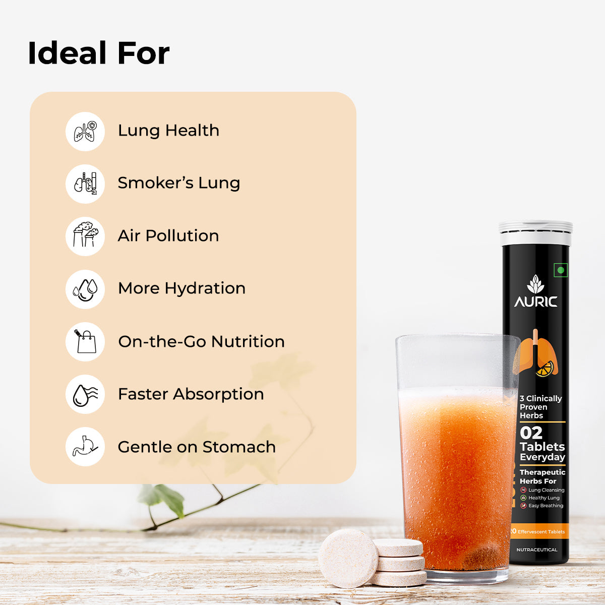 Auric Lung Detox Effervescent Tablet Drop Fizz & Drink