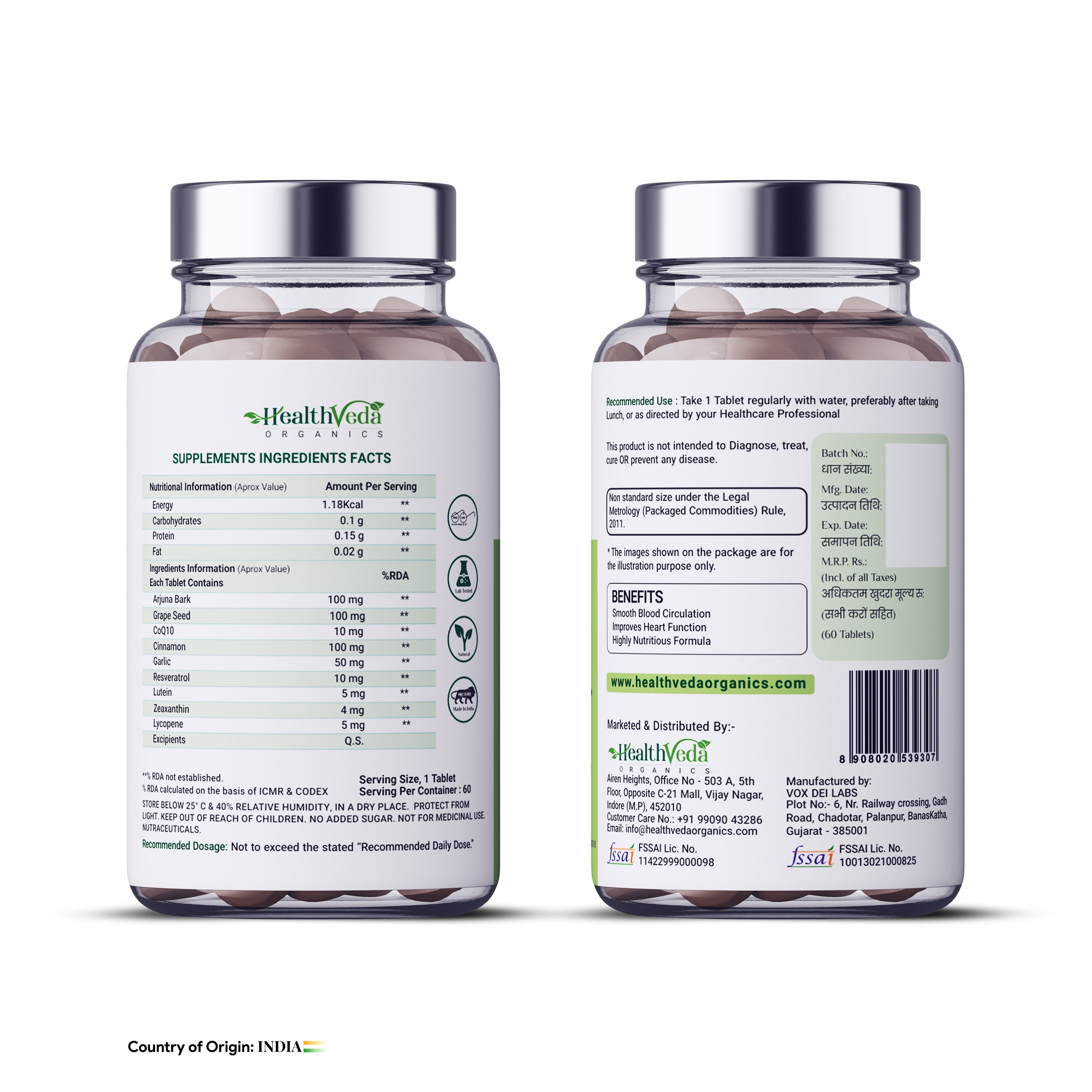 Health Veda Organics Happy Heart Supplement - 60 tabs